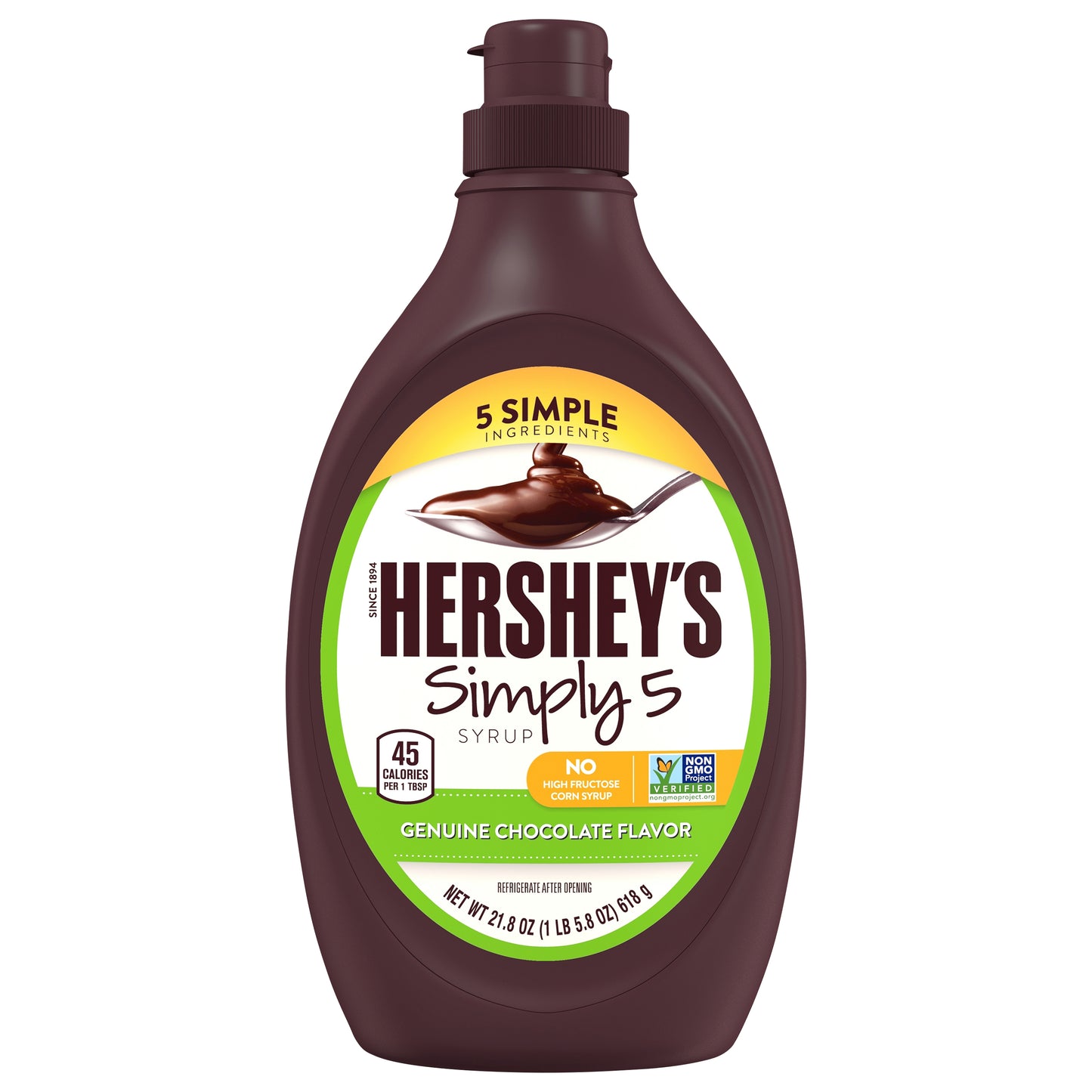 HERSHEY'S Simply 5 Chocolate Syrup Bottle, 21.8 oz