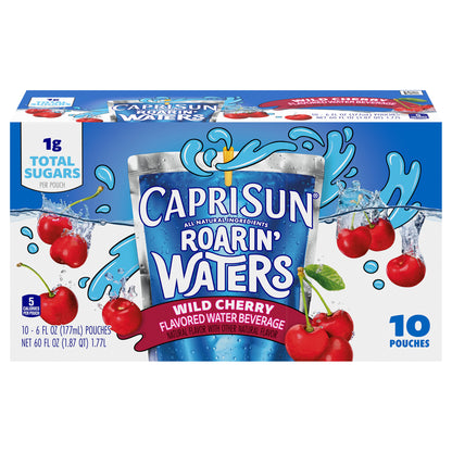 Capri Sun Roarin' Waters Wild Cherry Flavored with other natural flavor Water Beverage, 10 ct Box, 6 fl oz Drink Pouches