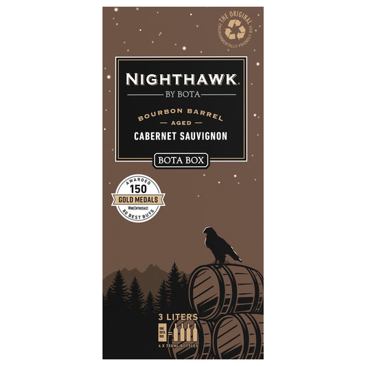 Nighthawk by Bota Box Bourbon Barrel Cabernet Sauvignon Red Wine, 3L (4 x 750ml Glass Bottles),  14.5% ABV