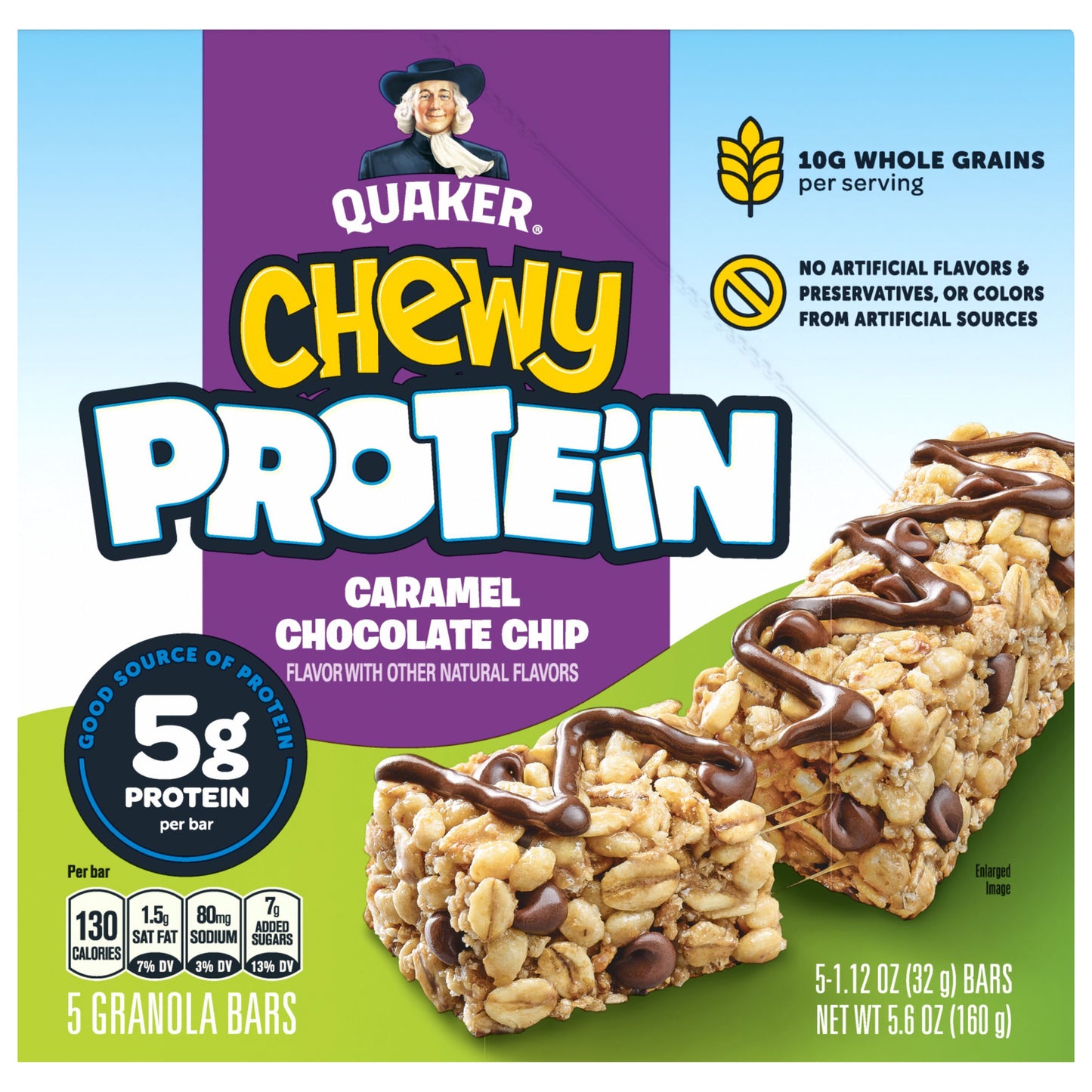 Quaker Chewy Protein Granola Bars Caramel Chocolate Chip, 5.6 Oz