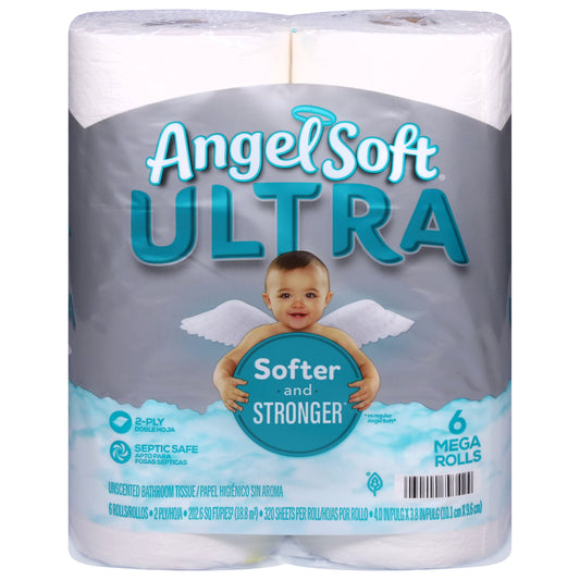 Angel Soft Ultra 2-Ply Mega Rolls Unscented Bathroom Tissue 6 ea