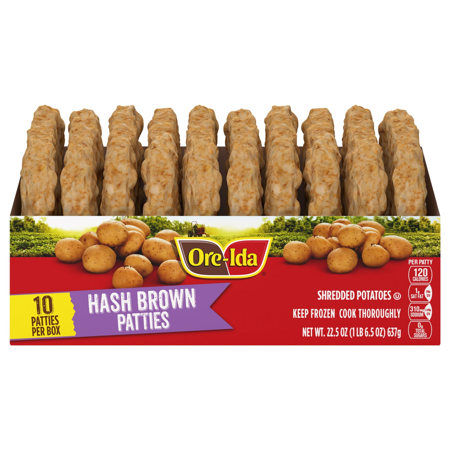 Ore-Ida Golden Hash Brown Patties Shredded Frozen Potatoes, 10 ct Box