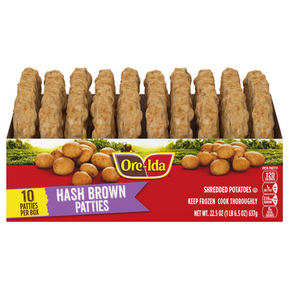 Ore-Ida Golden Hash Brown Patties Shredded Frozen Potatoes, 10 ct Box