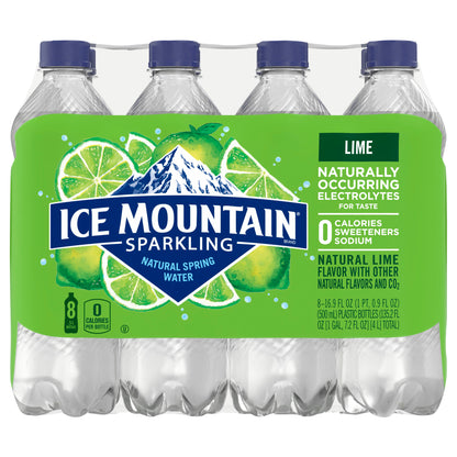 Ice Mountain Sparkling Water, Zesty Lime, 16.9 oz. Bottles (8 Count)