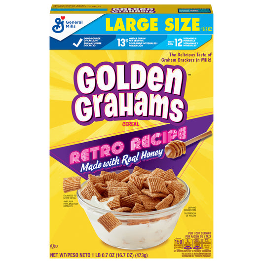 Golden Grahams Breakfast Cereal, Graham Cracker Taste, Whole Grain, Large Size, 16.7 oz