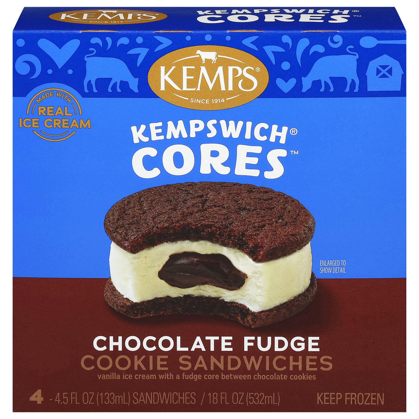 Kemps Chocolate Fudge Cookie Sandwiches 4 - 4.5 fl oz Sandwiches