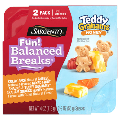 NEW! Sargento® Fun! Balanced Breaks® Colby-Jack Natural Cheese, Natural Flavored Mixed Fruit Snacks & Teddy Grahams® Graham Snacks Honey Natural Flavor with Other Natural Flavor, 2 pack