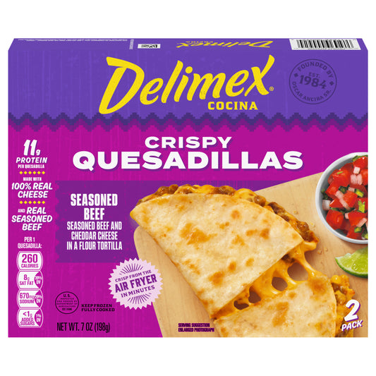 Delimex Seasoned Beef Crispy Quesadillas, 7 oz box
