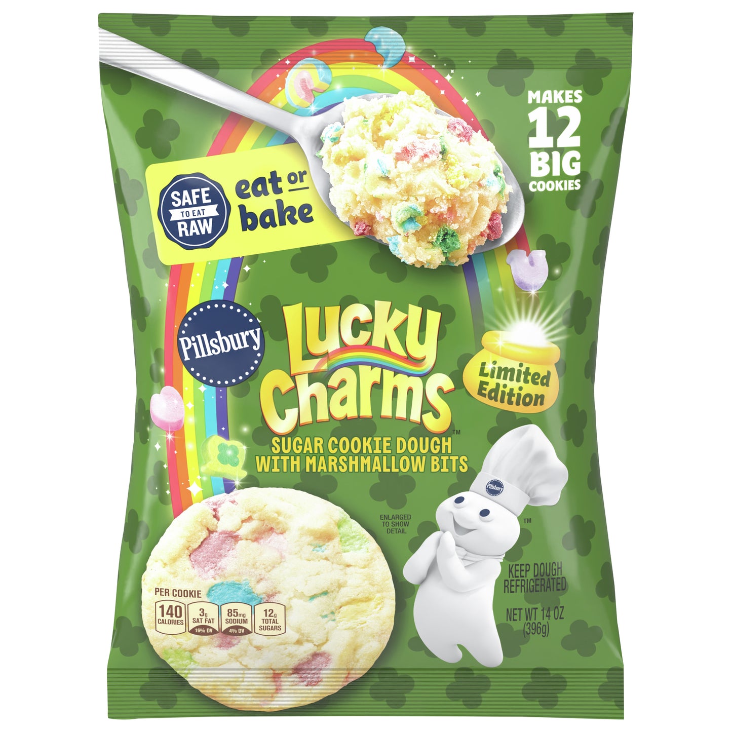 Pillsbury Ready to Bake! Cookie Dough, Limited Edition Lucky Charms Sugar Cookie Dough With Marshmallow Bits, 14 oz