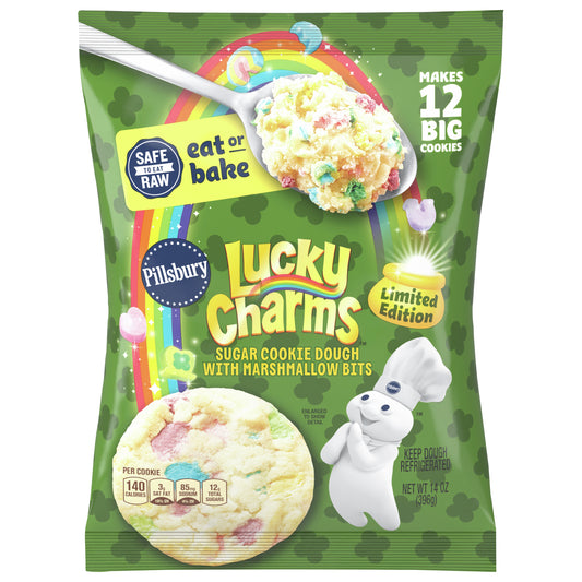 Pillsbury Ready to Bake! Cookie Dough, Limited Edition Lucky Charms Sugar Cookie Dough With Marshmallow Bits, 14 oz