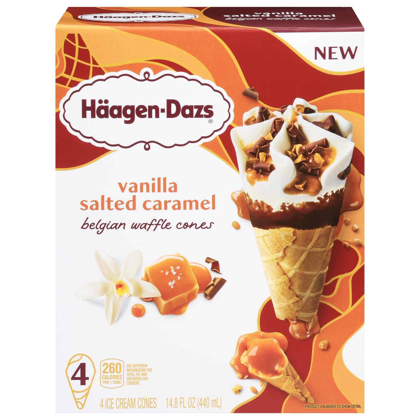 Haagen-Dazs Belgian Waffle Vanilla Salted Caramel Ice Cream Cones 4 ea