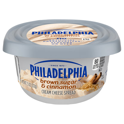 Philadelphia Flavored Cream Cheese Spread, 1 Tub, for Smooth, Spreadable Mornings, Brown Sugar & Cinnamon, No Artificial Preservatives, Flavors or Dyes, 7.5 oz
