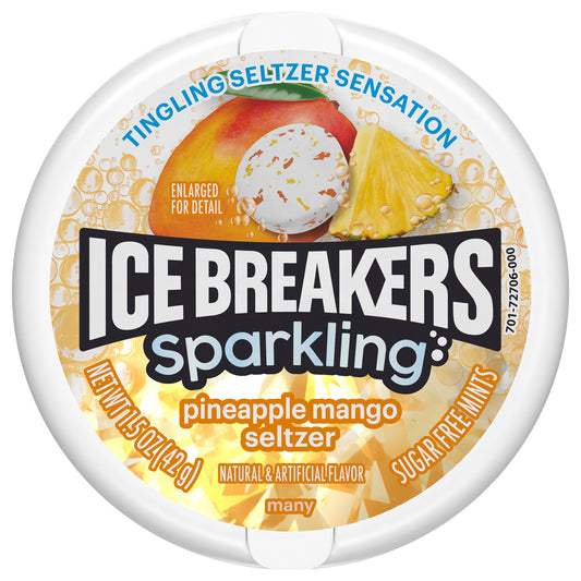 ICE BREAKERS Sparkling Pineapple Mango Seltzer Sugar Free Mints Tins, 1.5 oz