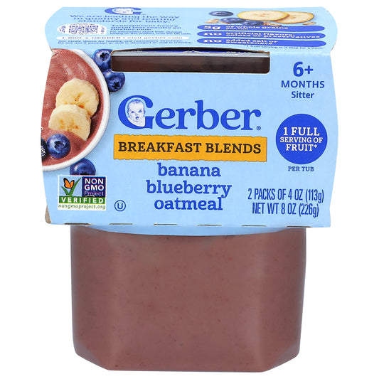 Gerber Sitter (6+ Months) Banana Blueberry Oatmeal Breakfast Blends 2 - 4 oz Packs