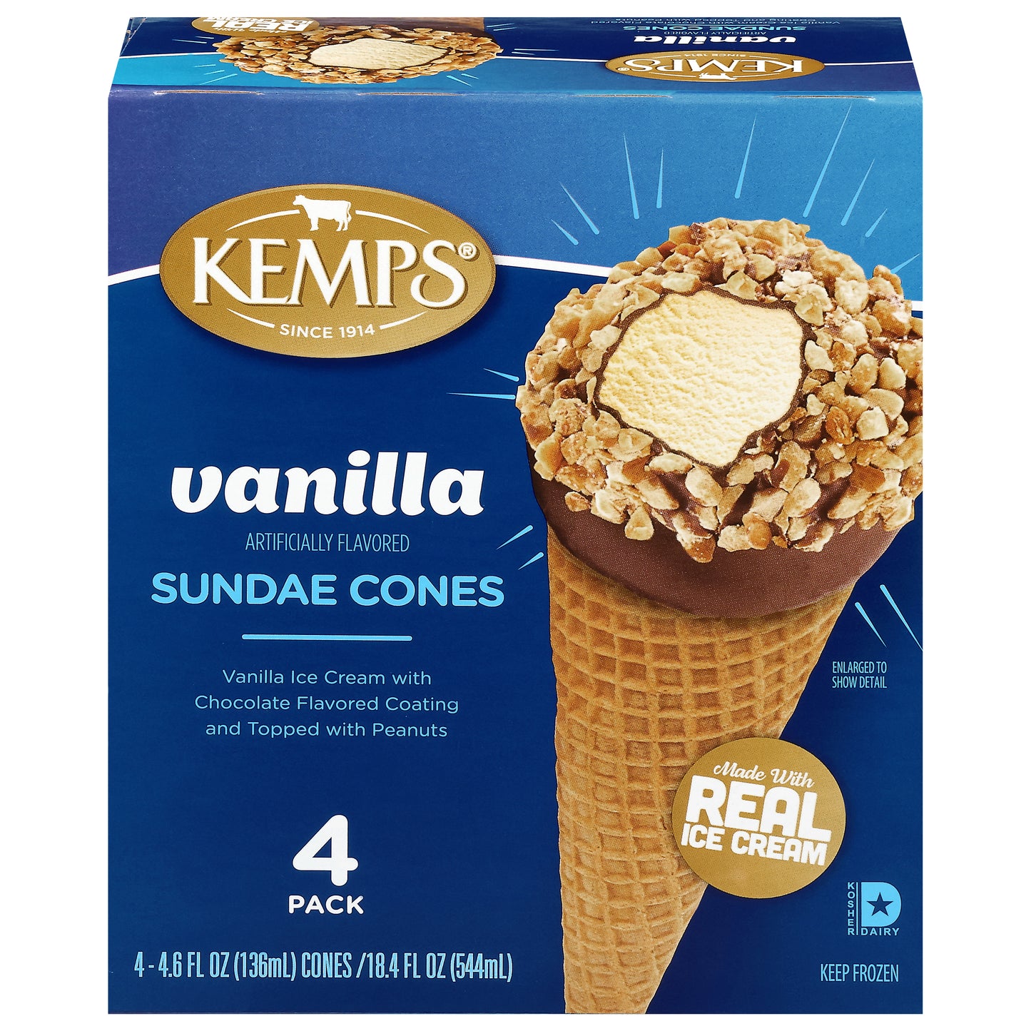 Kemps Vanilla Sundae Cones 4 - 4.6 fl oz Cones