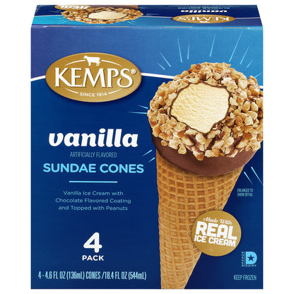 Kemps Vanilla Sundae Cones 4 - 4.6 fl oz Cones