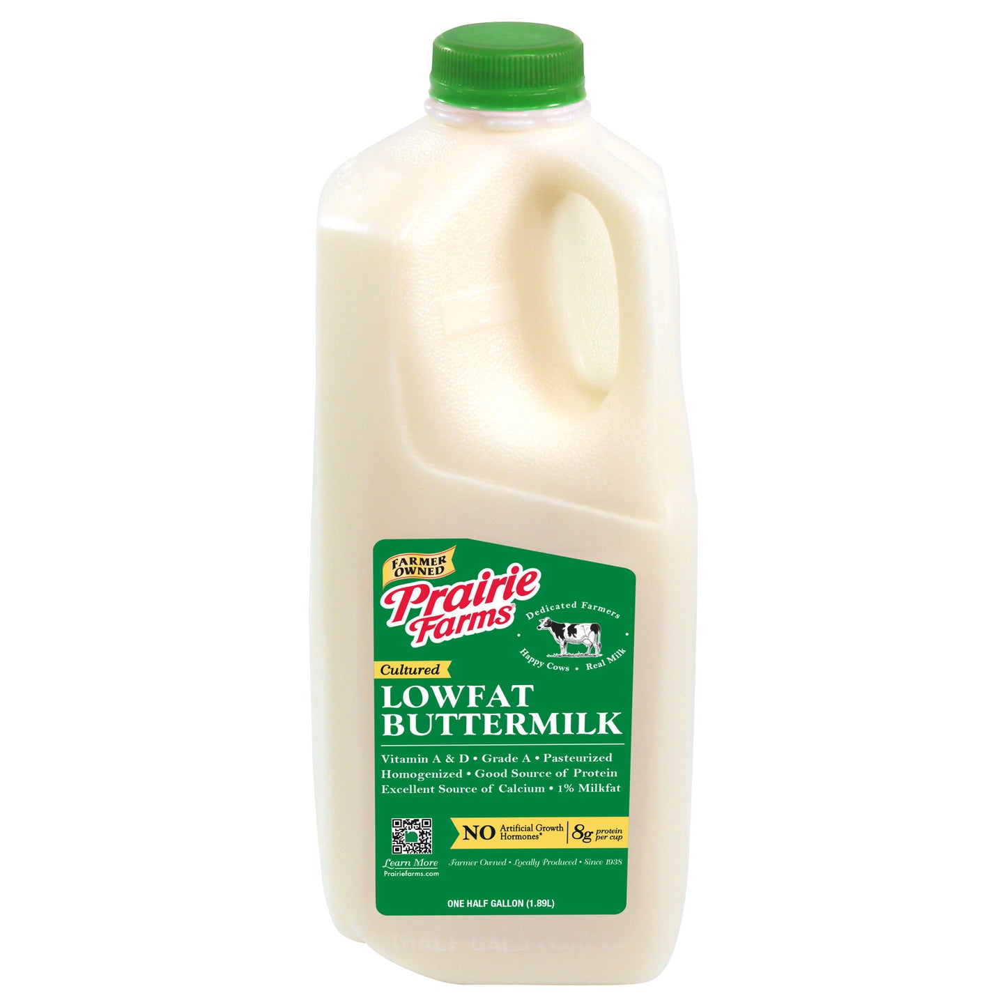 Prairie Farms Cultured 1% Low Fat Buttermilk, Half Gallon, 64 Fl Oz
