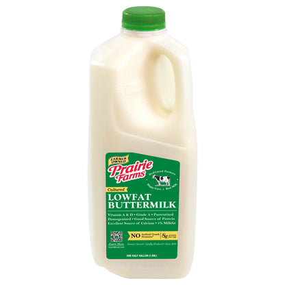 Prairie Farms Cultured 1% Low Fat Buttermilk, Half Gallon, 64 Fl Oz