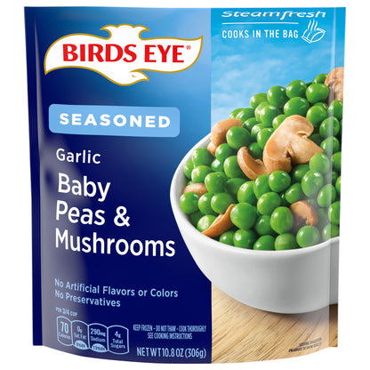 Birds Eye Steamfresh Garlic Baby Peas & Mushrooms, Frozen Vegetables, 10.8 OZ Bag