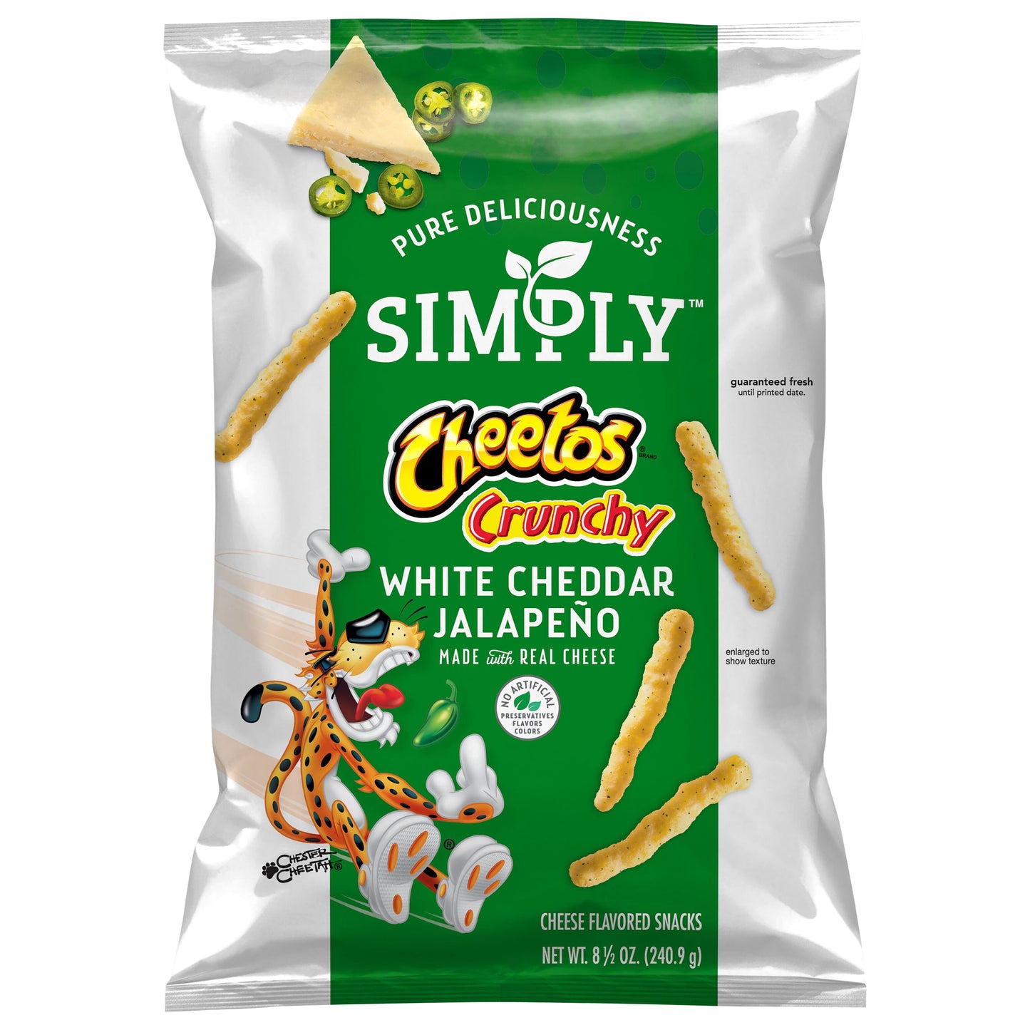 Cheetos Simply Crunchy Cheese Flavored Snacks White Cheddar Jalapeno 8 1/2 Oz