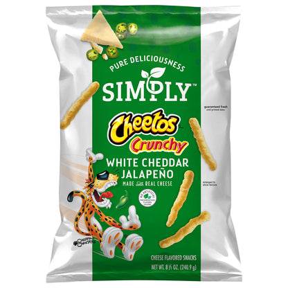 Cheetos Simply Crunchy Cheese Flavored Snacks White Cheddar Jalapeno 8 1/2 Oz