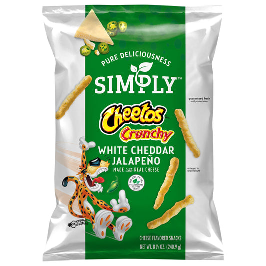 Cheetos Simply Crunchy Cheese Flavored Snacks White Cheddar Jalapeno 8 1/2 Oz