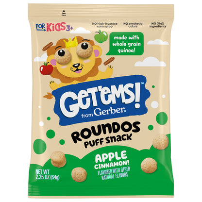 Get'ems! from Gerber Apple Cinnamon Roundos Puffs Snacks, Kids Snack Made with Whole Grain Quinoa, Calcium to Support Strong Bones