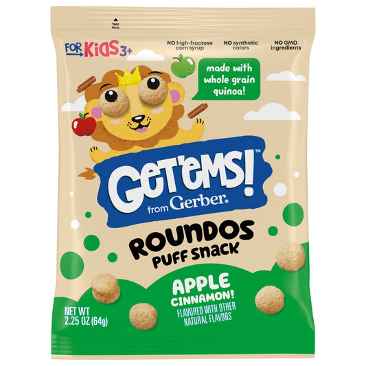 Get'ems! from Gerber Apple Cinnamon Roundos Puffs Snacks, Kids Snack Made with Whole Grain Quinoa, Calcium to Support Strong Bones