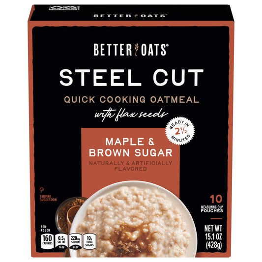 Better Oats Steel Cut Quick Cooking Maple & Brown Sugar Oatmeal with Flax Seeds 10 ea