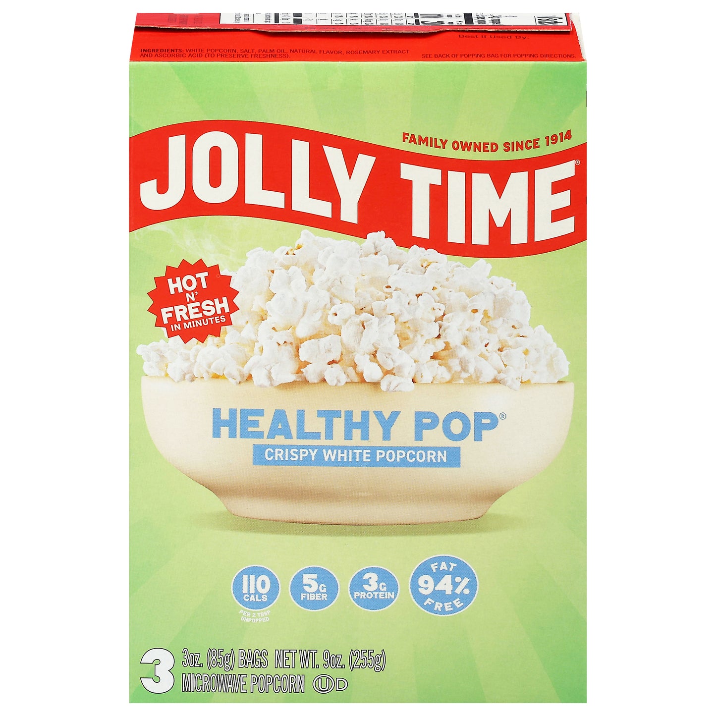 Jolly Time Healthy Pop Crispy White Microwave Popcorn 3 - 3 oz Bags