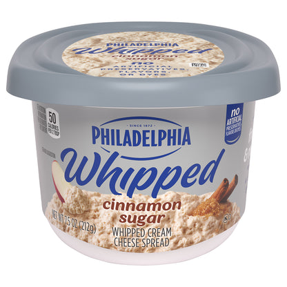 Philadelphia Whipped Flavored Cream Cheese Spread, 1 Tub, for Smooth, Spreadable Mornings, Cinnamon Sugar, No Artificial Preservatives, Flavors or Dyes, 7.5 oz