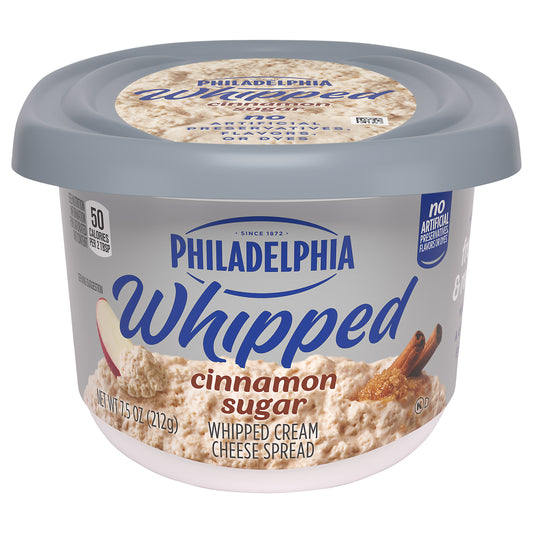 Philadelphia Whipped Flavored Cream Cheese Spread, 1 Tub, for Smooth, Spreadable Mornings, Cinnamon Sugar, No Artificial Preservatives, Flavors or Dyes, 7.5 oz