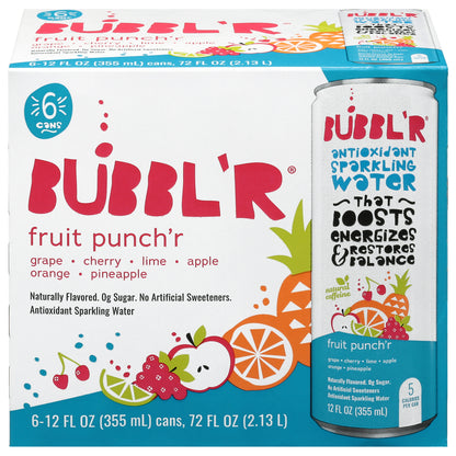 Bubbl'r Antioxidant Fruit Punch'r Sparkling Water 6 - 12 fl oz Cans