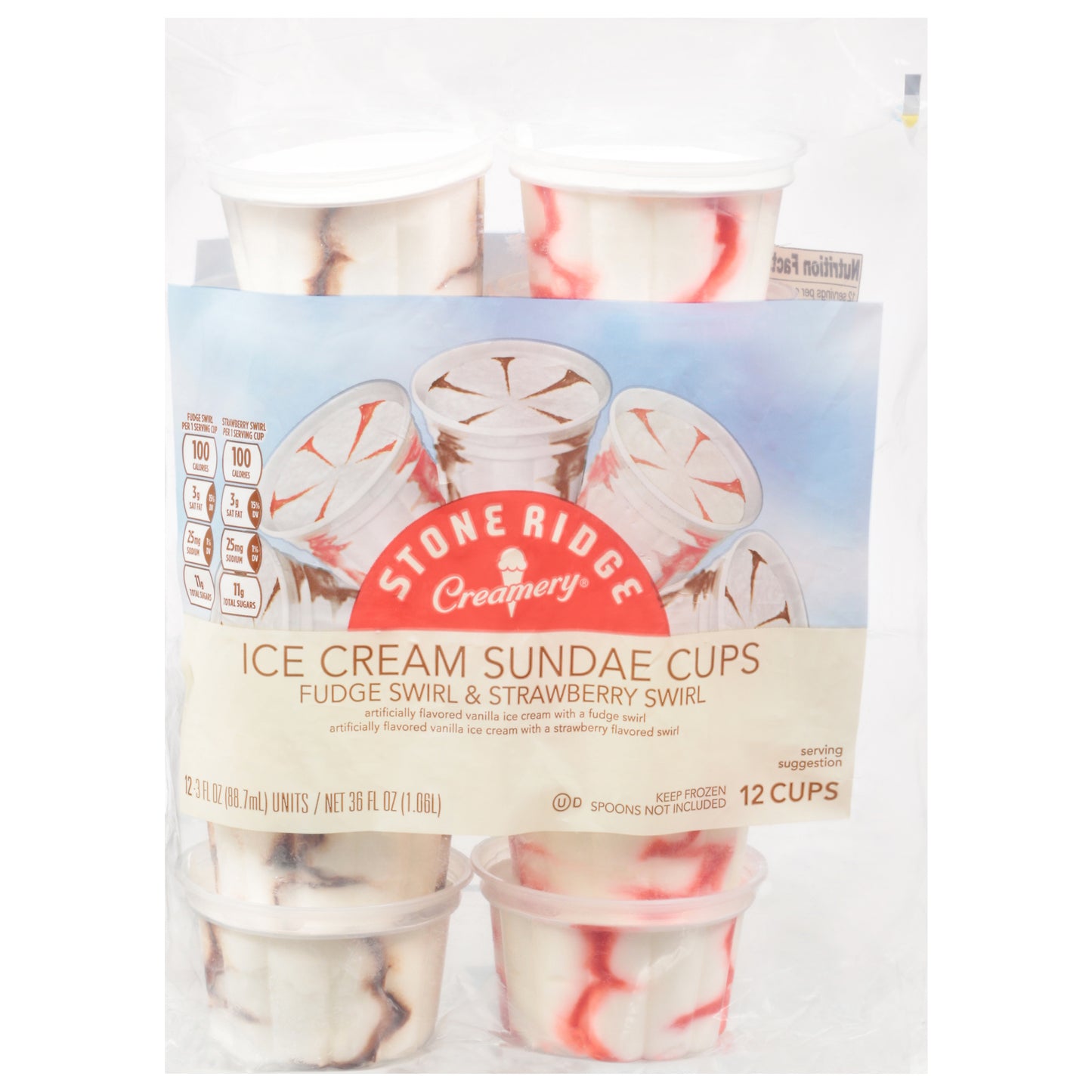 Creamery Fudge Swirl & Strawberry Swirl Ice Cream Sundae Cups 12 - 3 fl oz Each
