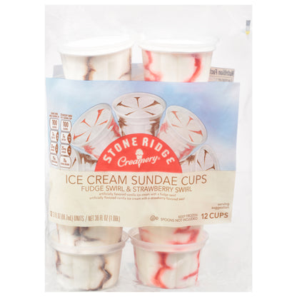Creamery Fudge Swirl & Strawberry Swirl Ice Cream Sundae Cups 12 - 3 fl oz Each