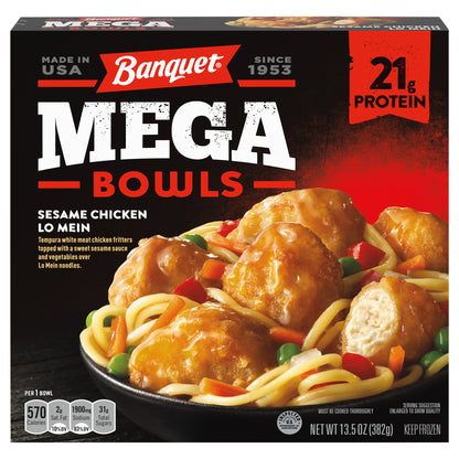 Banquet Mega Bowls Frozen Meal, Sesame Chicken Lo Mein, 13.5 oz.