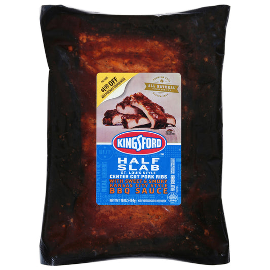 Kingsford St. Louis Style Half Slab Center Cut Pork Ribs with Sweet & Smoky Kansas City Style BBQ Sauce 16 oz