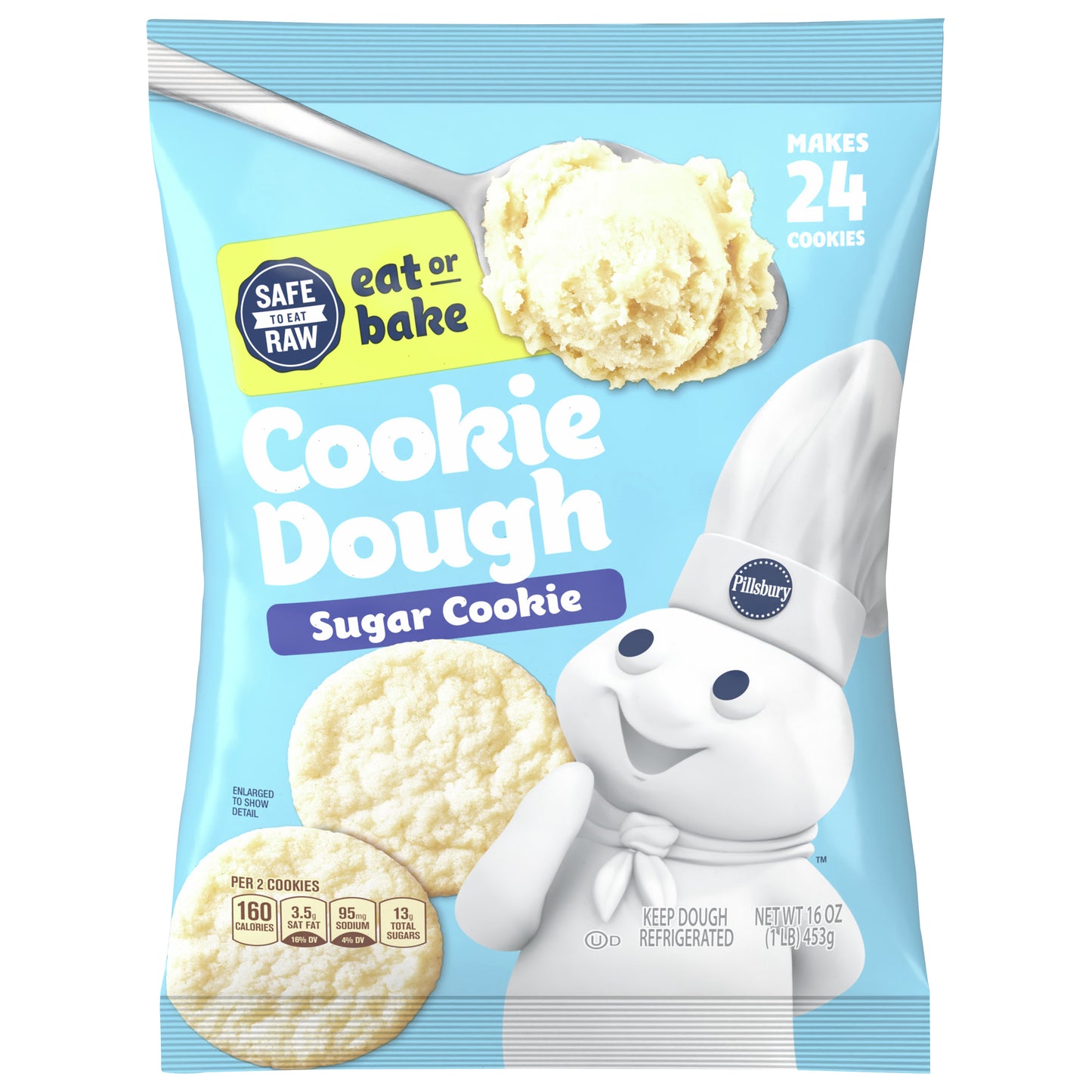 Pillsbury Ready To Bake Refrigerated Cookie Dough, Sugar Cookie, 24 Cookies, 16 oz