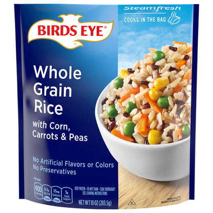 Birds Eye Steamfresh Whole Grain Rice with Corn, Carrots and Peas, Frozen Rice, 10 OZ Bag