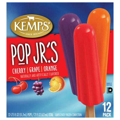 Kemps Pop Jr.'s Cherry/Grape/Orange Quiescently Frozen Confection 12 - 1.75 fl oz Pops