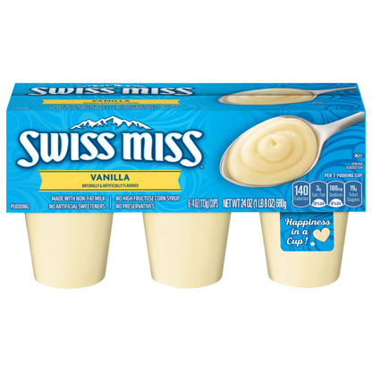 Swiss Miss Vanilla Flavored Pudding, 6 Count Pudding Cups (8 Pack)