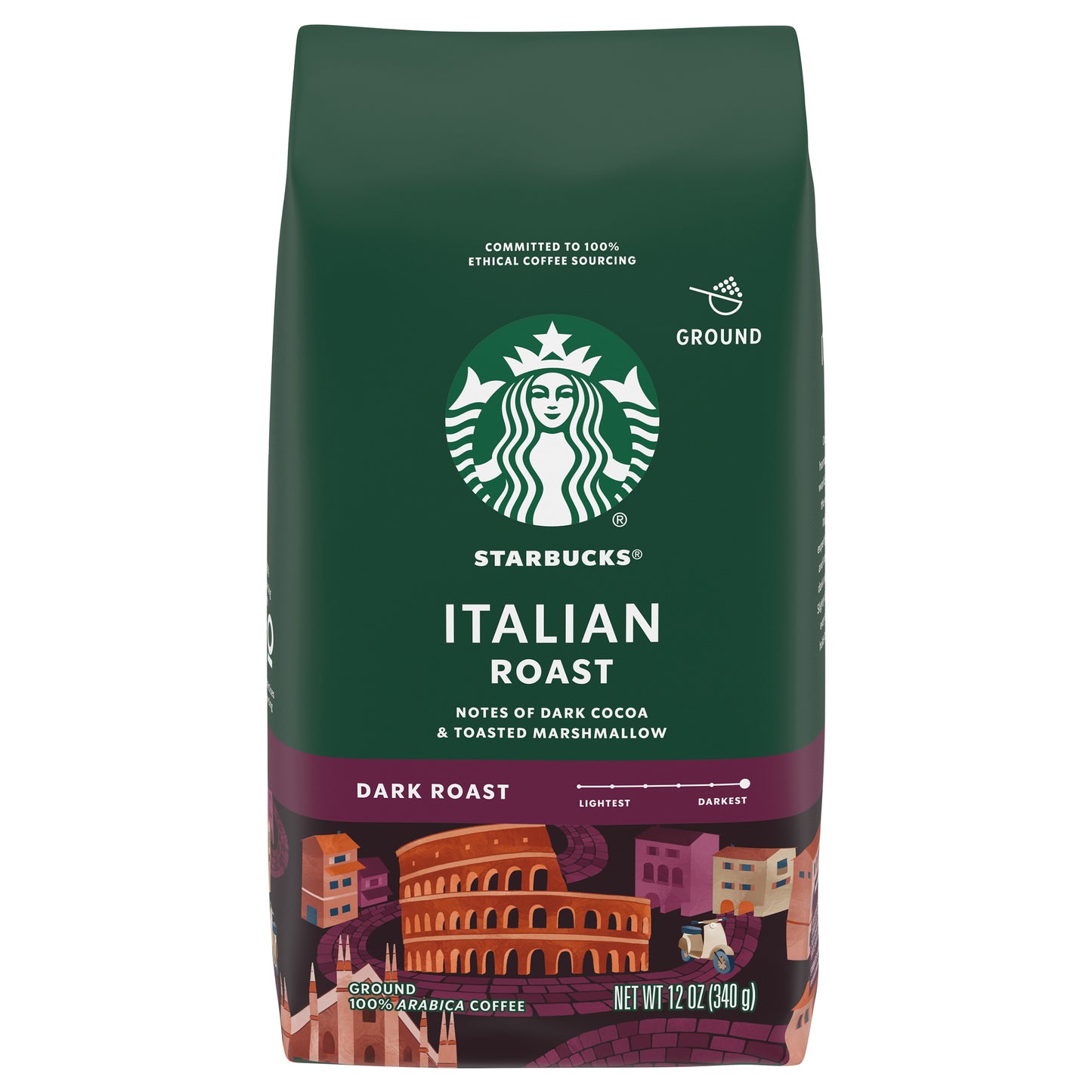 Starbucks Ground Dark Roast Italian Roast Coffee 100% Arabica Coffee 12 oz