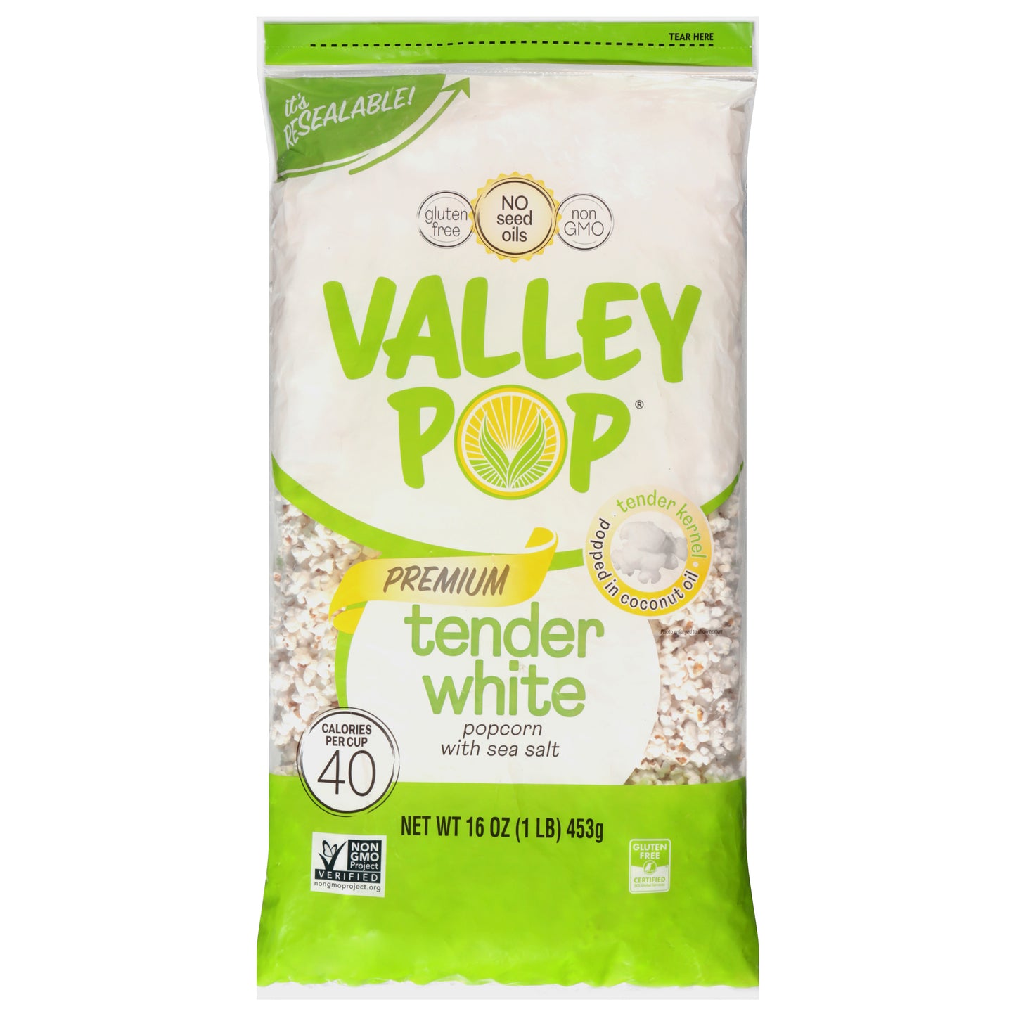 Valley Pop Premium Tender White Popcorn with Sea Salt 16 oz