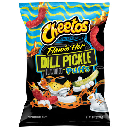 Cheetos Puffs Cheese Flavored Snacks Flamin Hot Dill Pickle, 8 Oz