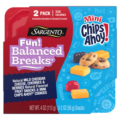 Sargento® Fun! Balanced Breaks® Natural Mild Cheddar Cheese, Cherries & Berries Natural Flavored Fruit Snacks & Mini CHIPS AHOY!® Cookies, 2-Pack