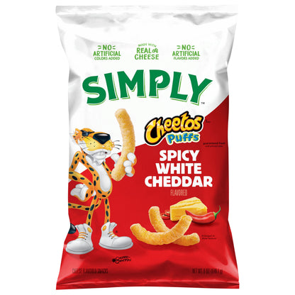 Cheetos Simply Puffs Cheese Flavored Snacks Spicy White Cheddar Flavored, 6 Oz