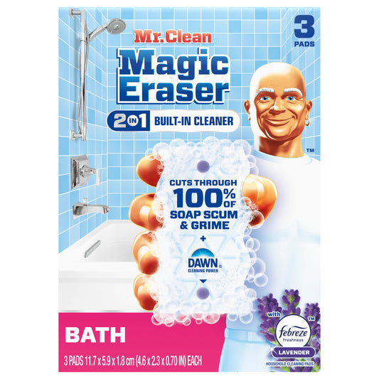 Mr. Clean Magic Eraser Sponge, Bathroom Cleaner, Soap Scum Shower & Tub Cleaner, Ultra Bath, 3ct