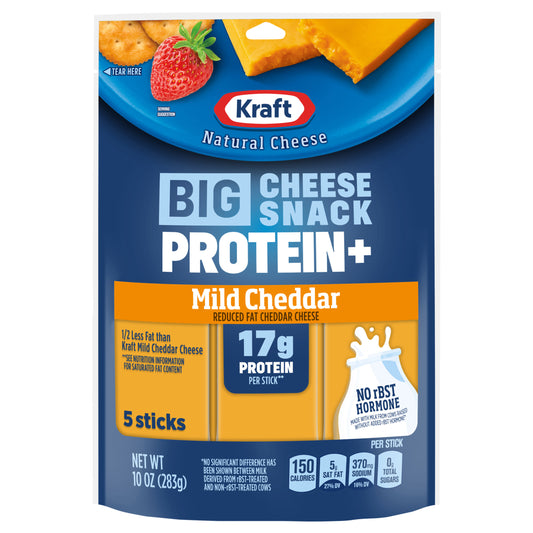 Kraft Reduced Fat Cheddar Protein Big Stick 10 oz Bag (5-2oz Sticks)