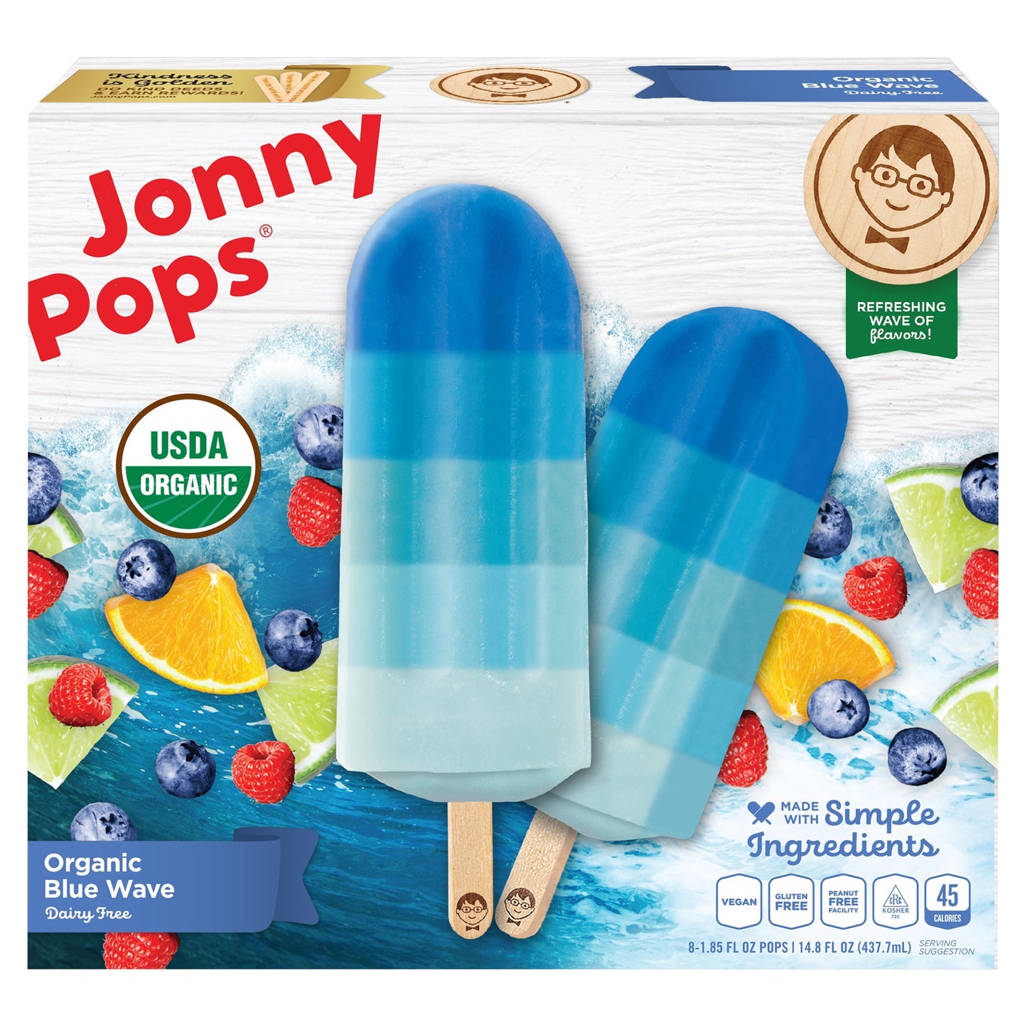 JonnyPops Organic Blue Wave Water Pops 8 PK