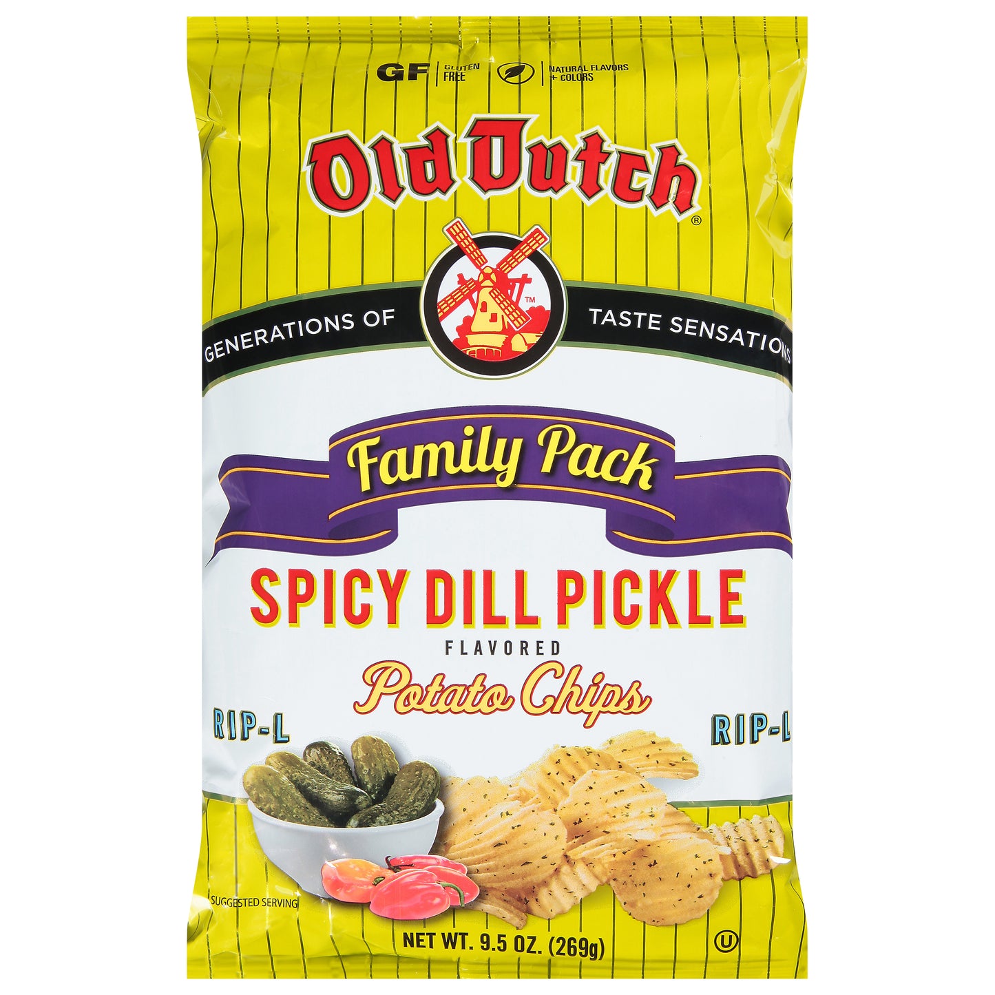 Old Dutch Spicy Dill Pickle Potato Chips Family Pack 9.5 oz